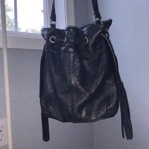 American Eagle Black Leather Bucket Crossbody